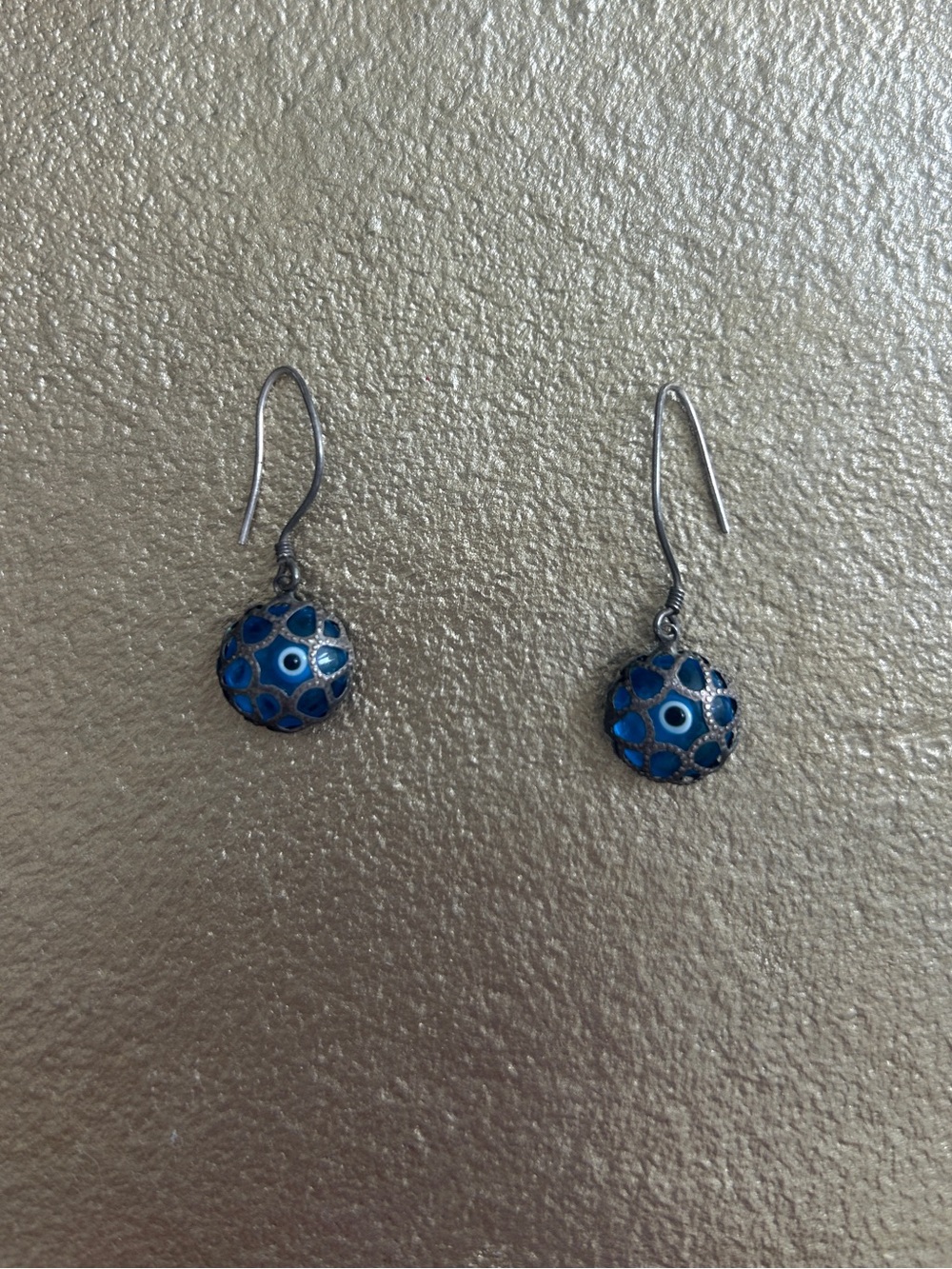 Boho Blue Glass Evil Eye Caged Bead Earrings ✦ Protection Amulet Nazar Dangles